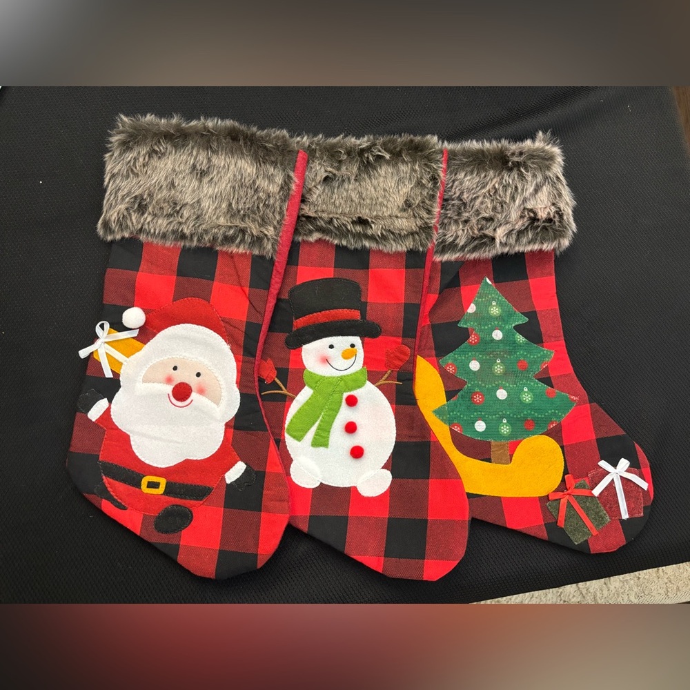 Red Plaid Christmas Stockings (set of 3) NWOT